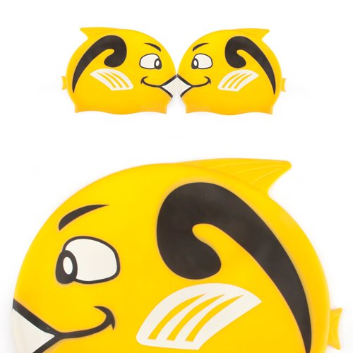 GOGO™ Silicone Swim Cap Swimming Cap for Kids, Cartoon - Yellow Fish2