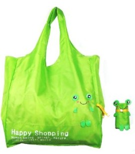Easy Shopping Reusable Shopping Tote Bag - Folded Into A Frog - Green