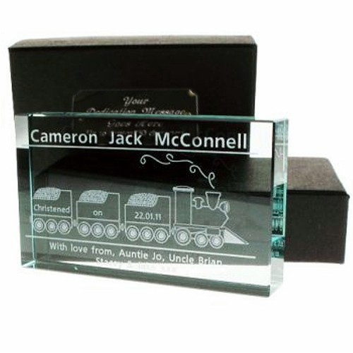 Engraved Crystal Christening Gift Train