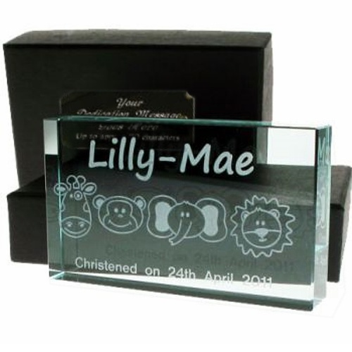 Engraved Crystal Christening Gift Animals