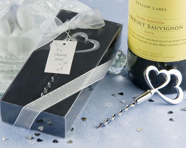 A61003 - Hearts Entwined Double Heart Cork Screw Favour