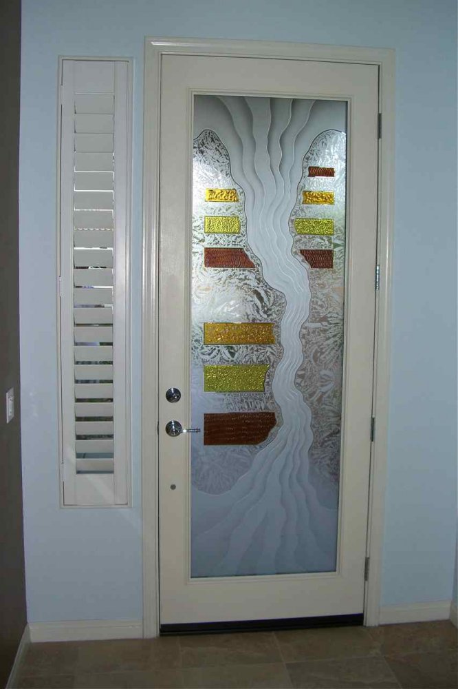 etched carved painted glass door