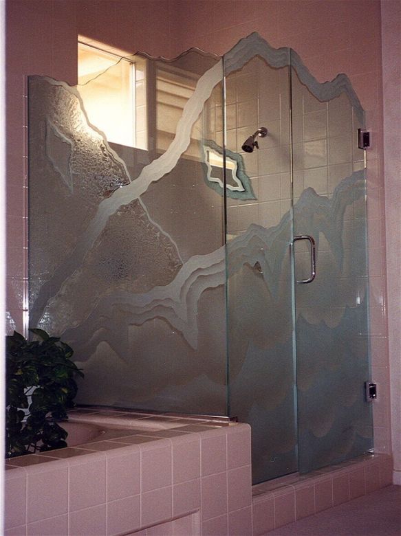 frosted carved glass shower rugged retreat