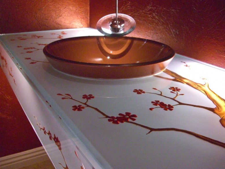 vanity top glass cherry blossom