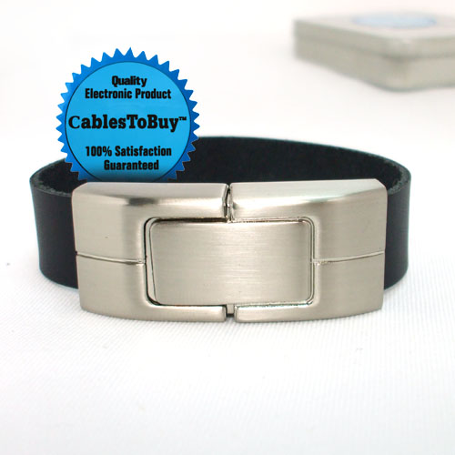 CablesToBuy™ 1G Black Leather USB Bracelet USB Wristbands