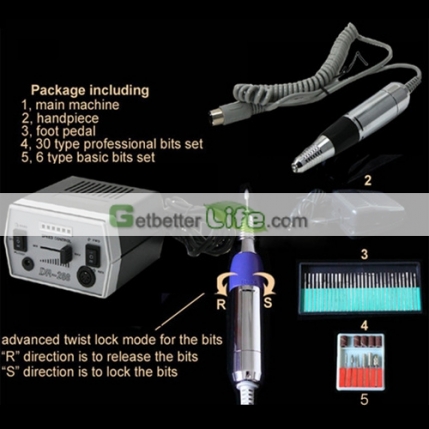 Black 288-Electric Nail Manicure Pedicure Drill File Tool Kit 12V