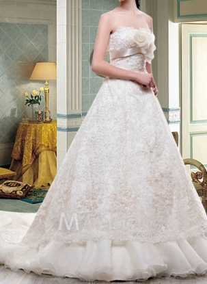 White-A-line-Lace-Strapless-Chiffon-Wedding-Dress-12835-1