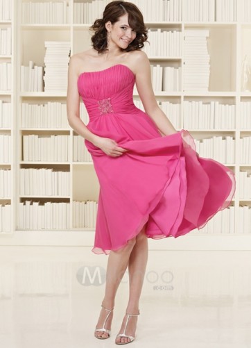 Pink-Strapless-Chiffon-Bridesmaid-Dress-8363-2