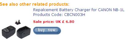 Repalcement Battery Charger for CANON NB-1L