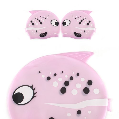 GOGO™ Silicone Swim Cap Swimming Cap for Kids, Cartoon - Pink Fish2