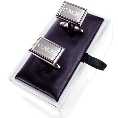Engraved Brushed Silver Cufflinks