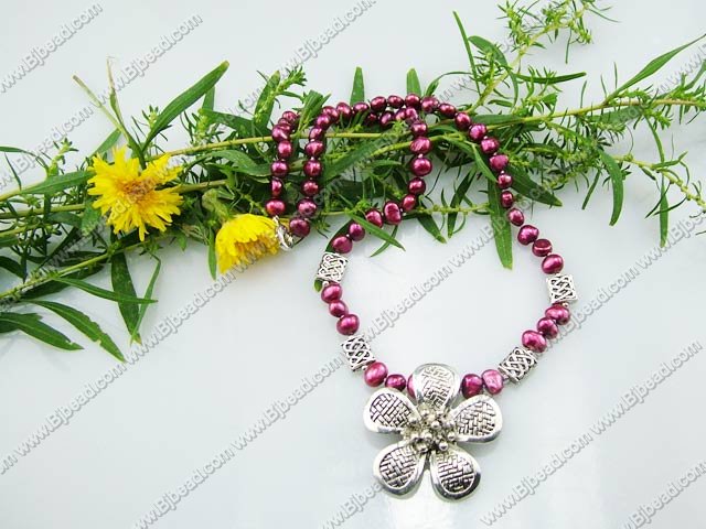 dyed pearl and tibet silver flower necklace