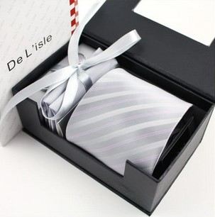 TopTie™ Mens style Gray&Purple Stripes Necktie Cufflinks SetTie + Handkerchief + Cufflinks