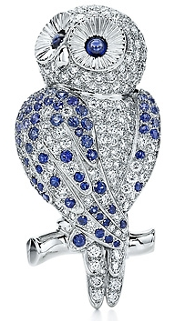 Blue Sapphire and Diamond Owl Brooch