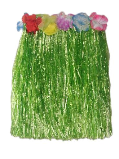 15.5 Inch Long Adult Grass Skirt, Flowered Hula Skirt-Green