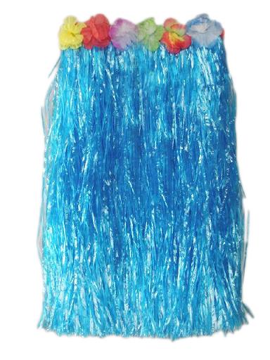 23.5 Inch Long Adult Grass Skirt, Flowered Hula Skirt-Blue