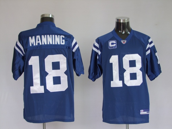 NFL Indianapolis Colts 18 Peyton Manning Blue Jerseys(C Patch)