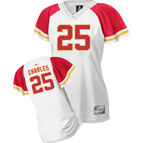 Kansas City Chiefs 25 Jamaal Charles White Women's Field Flirt Jersey